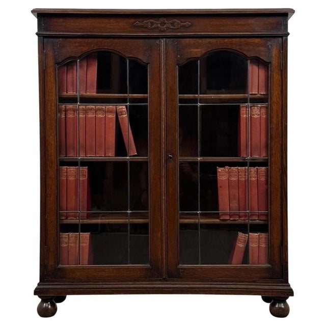 Early 20th Century Antique English Oak Glazed Display Cabinet For Sale - Image 12 of 12
