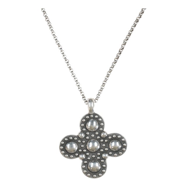 Retired James Avery Beaded cross pendant with necklace in sterling For Sale