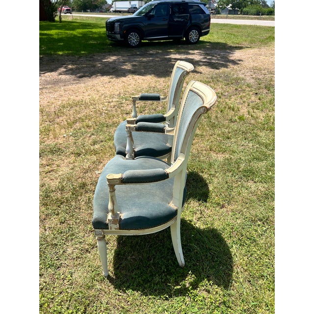 French 19th Century Louis XVI Painted Walnut Arm Chairs - Set of 2 For Sale - Image 4 of 12