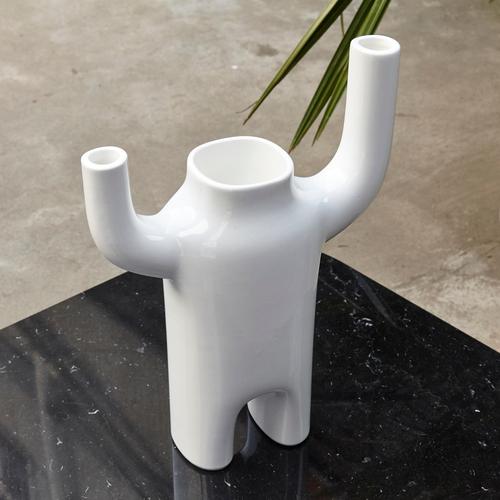 Contemporary happy susto vase by jaime hayon. manufactured by bd barcelona (spain). glazed ceramic vase in white with...