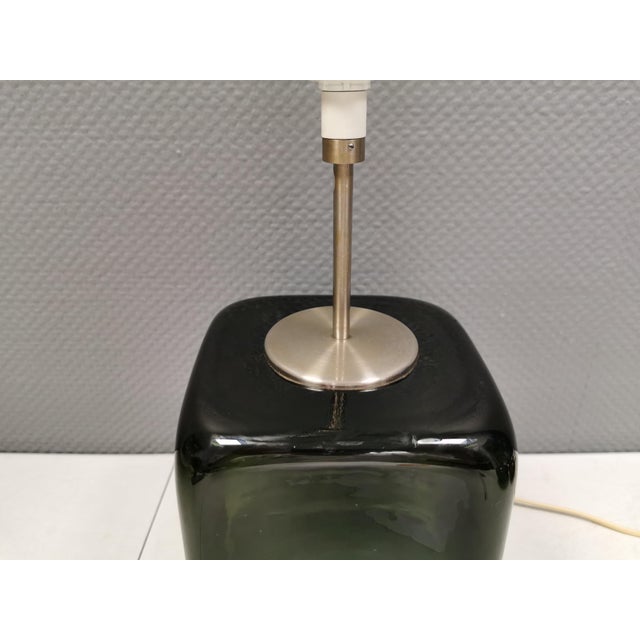 Olive Kubus Olive Green Glass Table Lamp by Per Lütken for Holmegaard, 1976 For Sale - Image 8 of 17