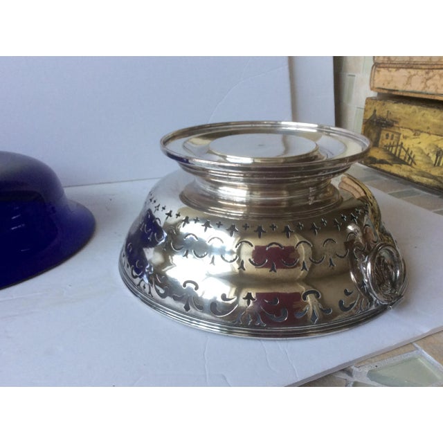 Metal Antique Sheffield Silver and Cobalt Blue Bowl For Sale - Image 7 of 11