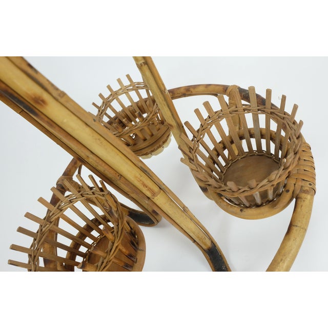Wood Mid-Century Tiki Plant Stand in Bamboo Rattan, 1950s For Sale - Image 7 of 11