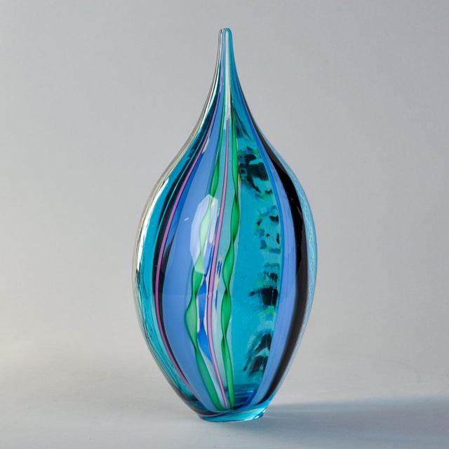 Glass Shades of Blue With Gold Signed Fabiano Zanchi Murano Glass Sculpture For Sale - Image 7 of 9