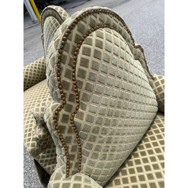 Light Green 4 Dining Chairs Upholstered Cut Velvet Club Chairs Nancy Corzine Fabric. Nail Heads For Sale - Image 8 of 12