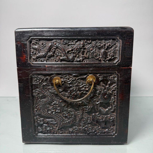Carved Rosewood Dragon Chest Box, Chinese Keepsake Box For Sale In Los Angeles - Image 6 of 9