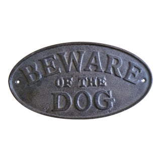 Large Caste Iron Beware of the Dog Sign For Sale