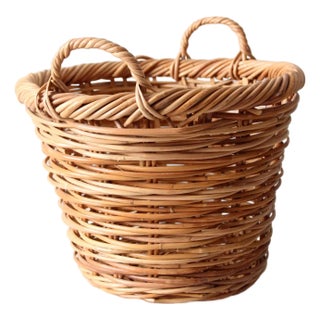 Vintage Handwoven Wicker Basket For Sale