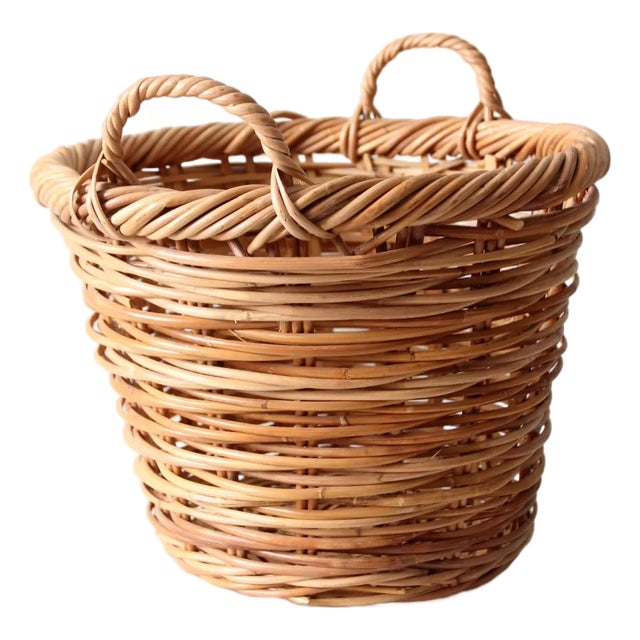 Vintage Handwoven Wicker Basket For Sale