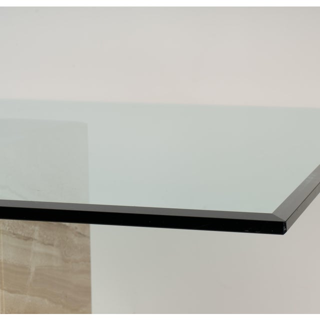 Matched Italian Travertine & Glass Dining Suite | Pedestal Dining Table + Coffee Table, c.1970s For Sale - Image 13 of 18