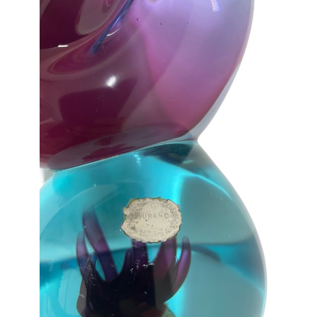 Murano Glass Bird Sculpture in Blue and Amethyst For Sale - Image 9 of 9