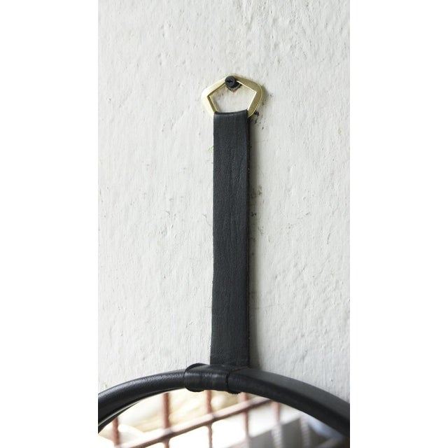 Mid-Century Modern Black Leather Round Mirror For Sale - Image 3 of 7