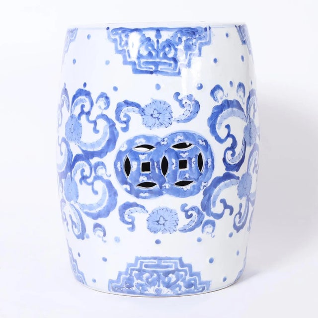 Chinese Vintage Pair of Chinese Blue and White Garden Seats For Sale - Image 3 of 8