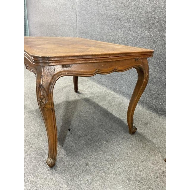 Wood Antique French Provincial Draw Leaf Dining Table | Parquet Oak Louis XV Farmhouse (Circa 1870) For Sale - Image 7 of 9