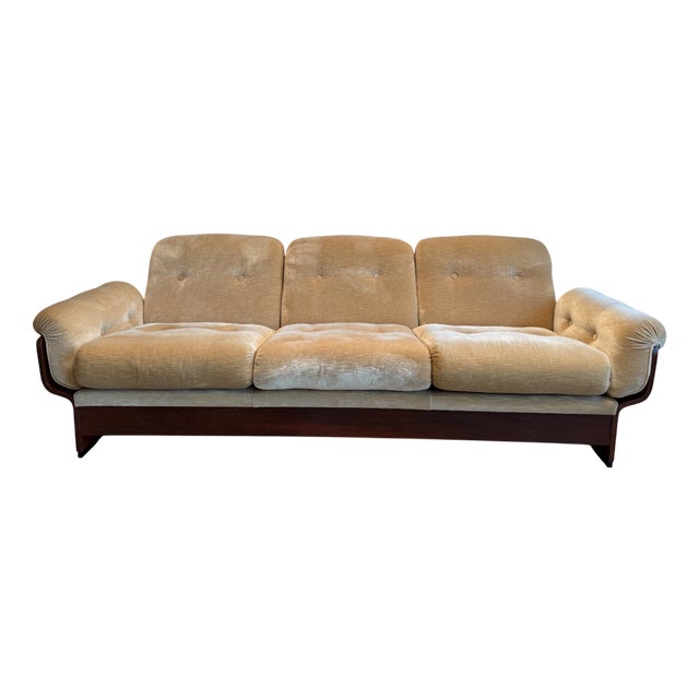 Mid-Century Modern Italian Velvet and Wooden Sofa by Osvaldo Borsani for Tecno, 1960s For Sale