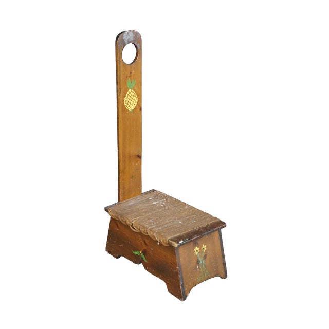American Antique Primitive Shaker Style Spinning Chair Rush Stool Bench Seat Folk Art 32" For Sale - Image 3 of 17