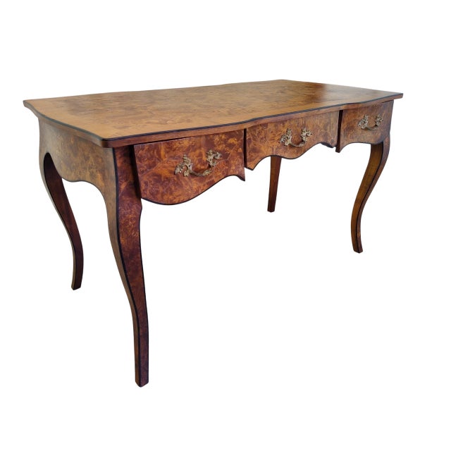 French Provincial Vintage Mid-Century Italian Desk With Cloth-Lined Drawers For Sale - Image 3 of 18
