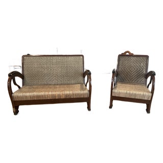 Early 20th Century Imported Rare Teak Art Deco Teardrop Loveseat & Chair For Sale