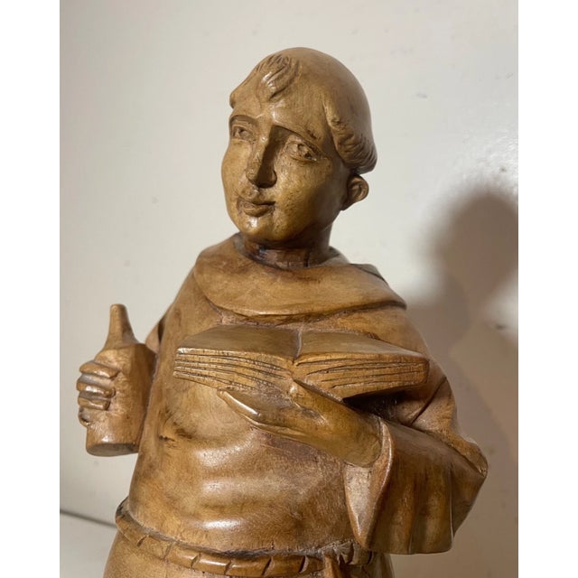 Wood 1940s Hand Carved Wood Folk Art Friar Monk Statue Sculpture Religious Figure For Sale - Image 7 of 11