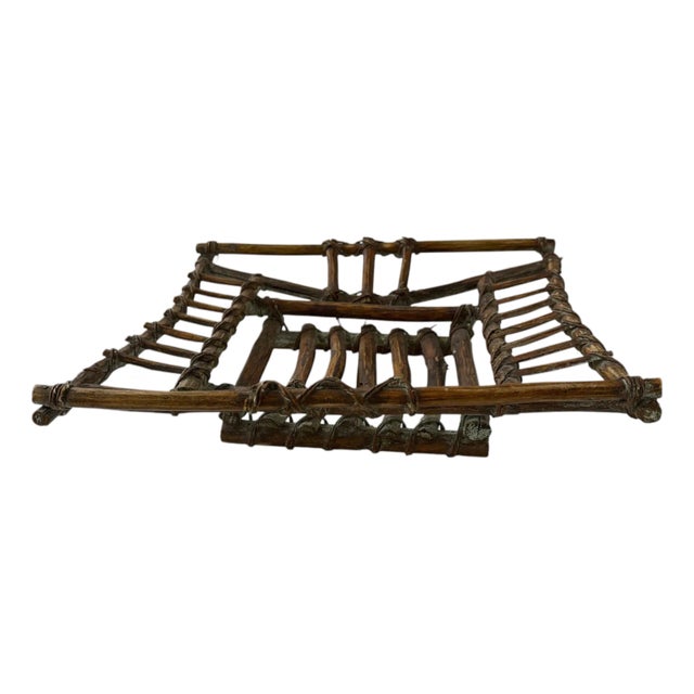 Vintage Square Bamboo Tray, Trivet For Sale