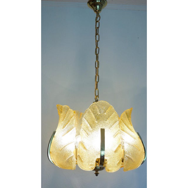 Gold Scandinavian Brass Ice Glass Five-Light Chandelier from Carl Fagerlund, 1960s For Sale - Image 8 of 11
