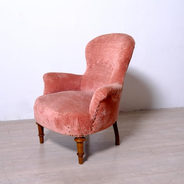 Antique Italian Armchair in Pink Velvet, 1920s For Sale - Image 10 of 13