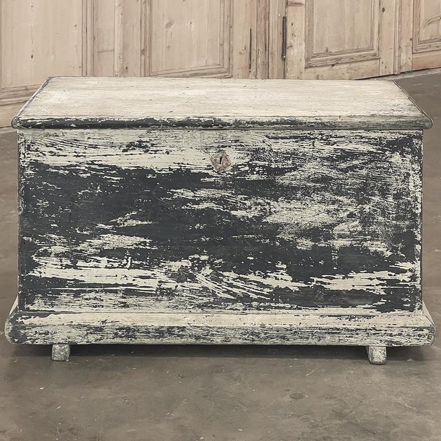 Wood Early 19th Century Rustic Swedish Painted Trunk ~ Blanket Chest ~ Coffee Table For Sale - Image 7 of 18