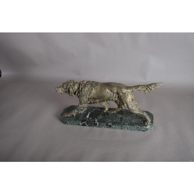 English Spelter Setter Sculpture on Green Marble Base, 1930s For Sale - Image 3 of 13