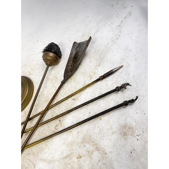 Antique Brass Fireplace Tools, 1960s, Set of 5 For Sale - Image 11 of 12