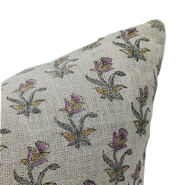 Fabdivine Handcrafted Cushion Cover 20x20 Inch Vintage Floral Block Print- Coastal Tulip For Sale - Image 4 of 5