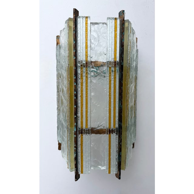 Longobard Pair of Hammered Glass Wrought Iron Sconces by Longobard, Italy, 1970s For Sale - Image 4 of 12