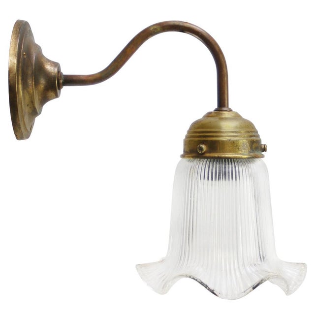 French Clear Holophane Glass and Brass Wall Lamp For Sale - Image 6 of 6