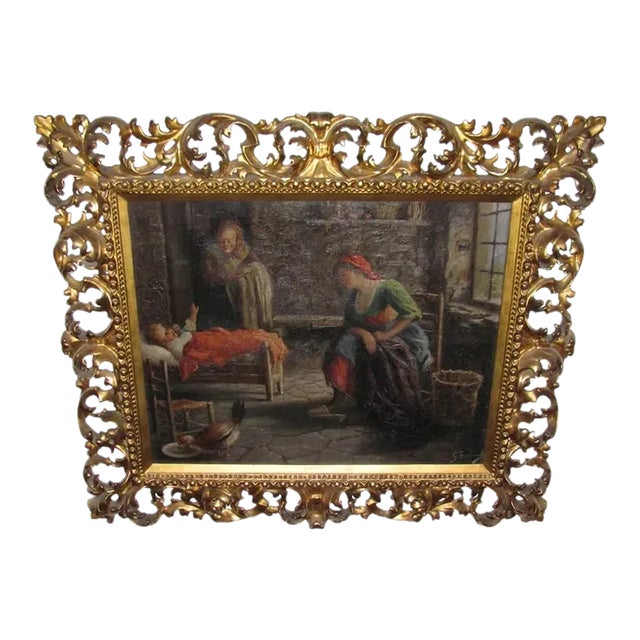 Antique Italian Oil on Canvas Painting Guilio Bertoncelli Circa 1910 For Sale