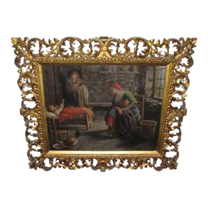 Antique Italian Oil on Canvas Painting Guilio Bertoncelli Circa 1910