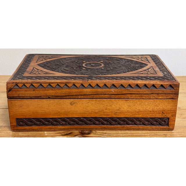 American Vintage Carved Wood Lidded Box For Sale - Image 3 of 8