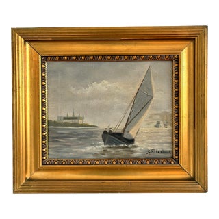 Vintage Signed Sailing Ship Seascape Oil Painting For Sale