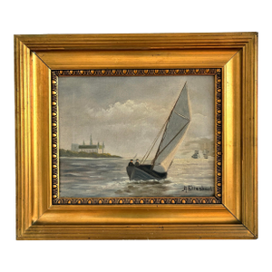 Vintage Signed Sailing Ship Seascape Oil Painting
