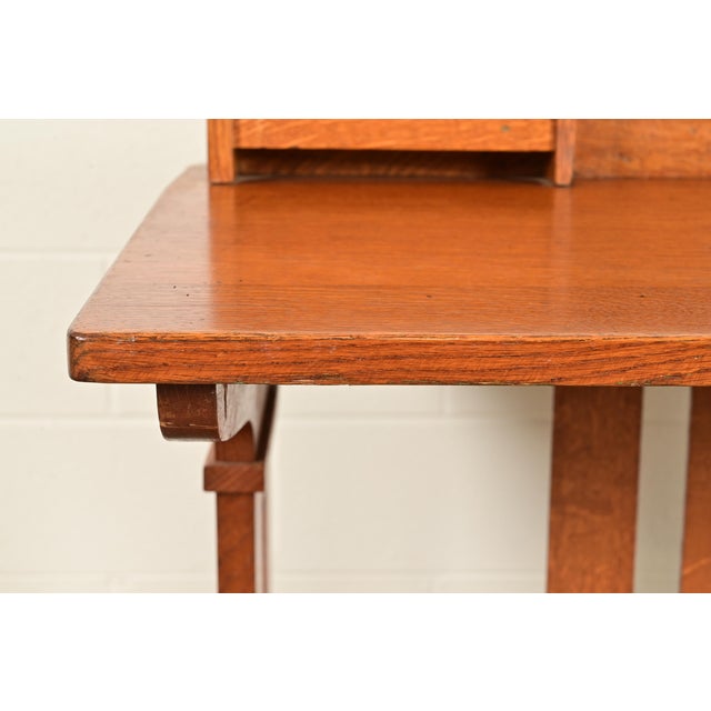 Brown Limbert Antique Mission Oak Arts & Crafts Double Desk or Partner's Desk, Circa 1910 For Sale - Image 8 of 13