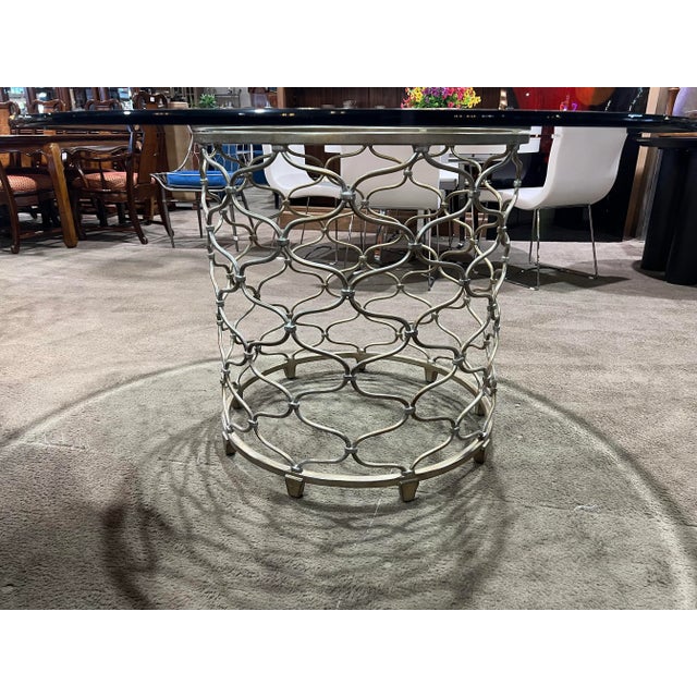 2010s Lexington Silver Base Glass Top Dining Table For Sale - Image 5 of 5