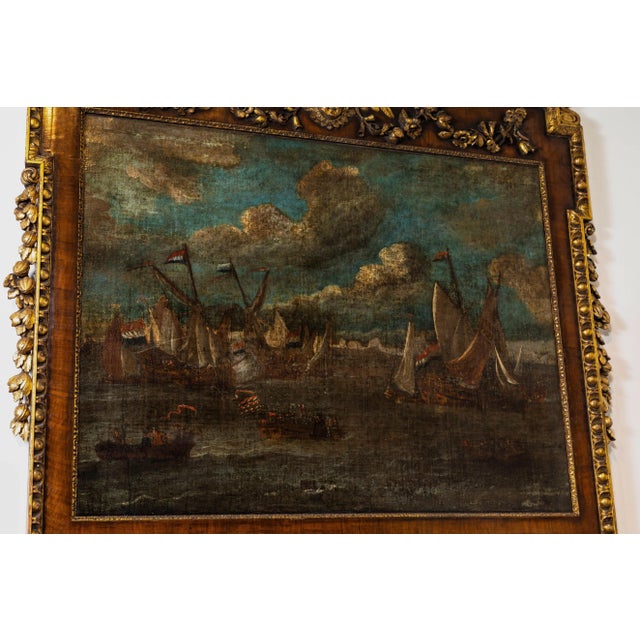 Wood 18th Century, English Trumeau Mirror with Oil Painting For Sale - Image 7 of 10