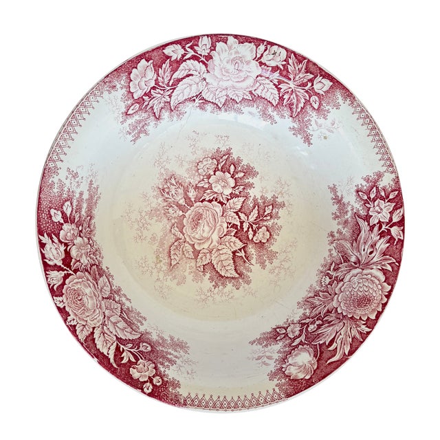 Late 19th Century Antique French Pitcher & Bowl Set – Longwy & Sarreguemines, Red Transferware, Circa 1900 For Sale - Image 5 of 10