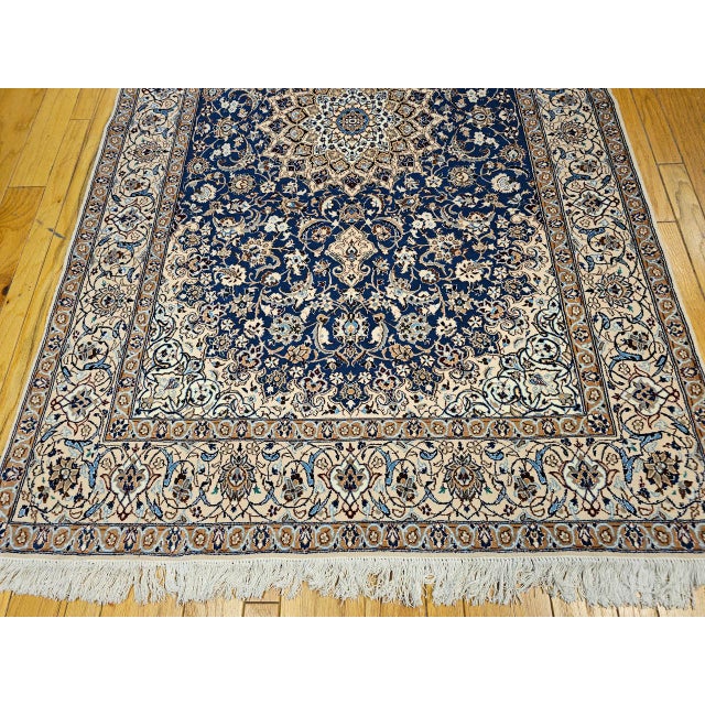 Vintage Persian Nain Area Rug, Hand-Knotted Wool & Silk, Floral Pattern, 6x9, Royal Blue & Ivory For Sale - Image 11 of 16