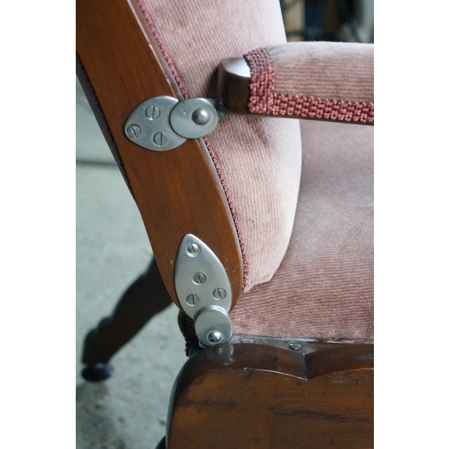 Antique 19th C Victorian Walnut Mechanical Reclining Library Chair Chaise Lounge For Sale - Image 9 of 17