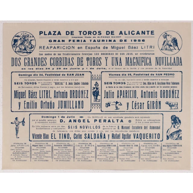 1950's Spanish Bullfighting Poster, Plaza De Toro, Valencia (Set of 2) For Sale - Image 6 of 7