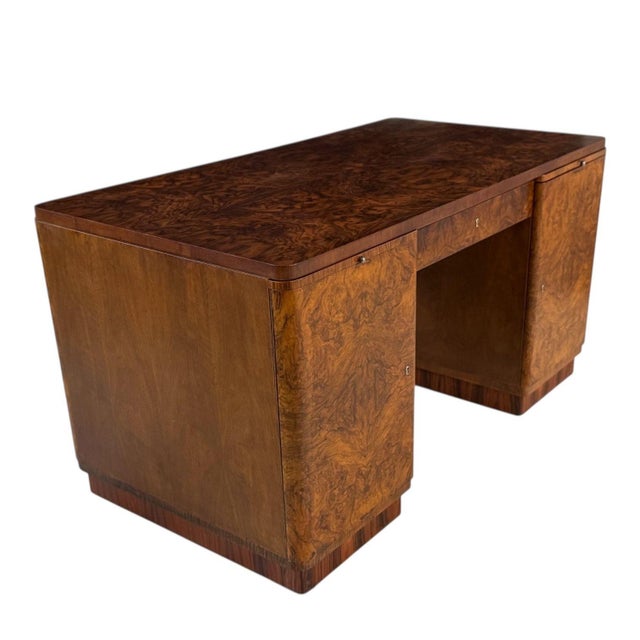 Wood Art Deco Walnut Rosewood Burl Wood Desk, 1930 For Sale - Image 7 of 11