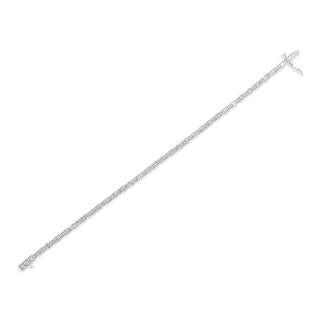 .925 Sterling Silver 1.0 Cttw Round & Baguette Cut Diamond 7" Alternating Round and Square Station Tennis Bracelet (I-J Color, I3 Clarity) For Sale - Image 4 of 8