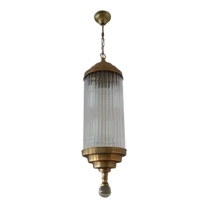 Vintage Art Deco Skyscraper Pendant Light in Brass & Glass