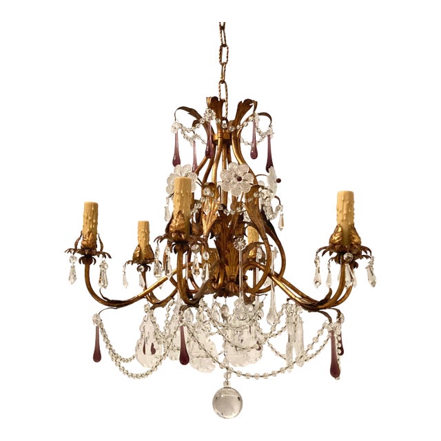 Mid 20th Century Murano Glass Tole Chandelier For Sale