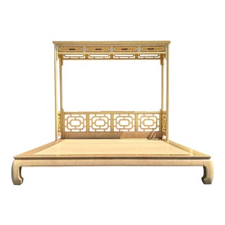 Chippendale Fretwork Ming Platform Lacquered King Size Canopy Bed For Sale