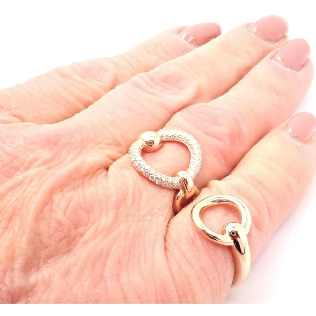 Hermes 18k Rose Gold Diamond Filet d'Or Large Model Double Band Ring, size 4.75 For Sale - Image 9 of 10